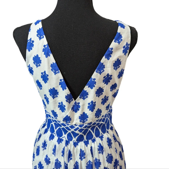 J. Crew Santorini Maxi Dress Blue White Tile Print Sleeveless V-Neck Size 00 - Picture 8 of 16